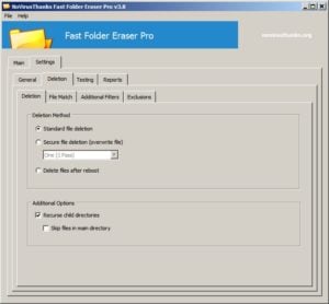 Fast Folder Eraser Pro - Opções de exclusão