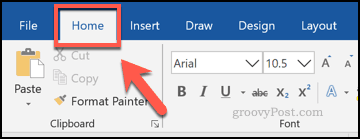 The Home tab in Word