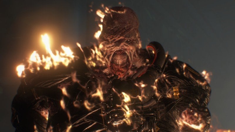 Resident Evil 3 remake Nemesis burning