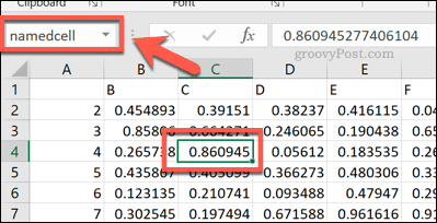 A named cell reference in Excel