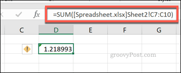 Excel formula SUM, ki uporablja obseg celic iz druge datoteke Excela