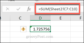 Une formule Excel SUM utilisant une plage de cellules d'une feuille de calcul différente