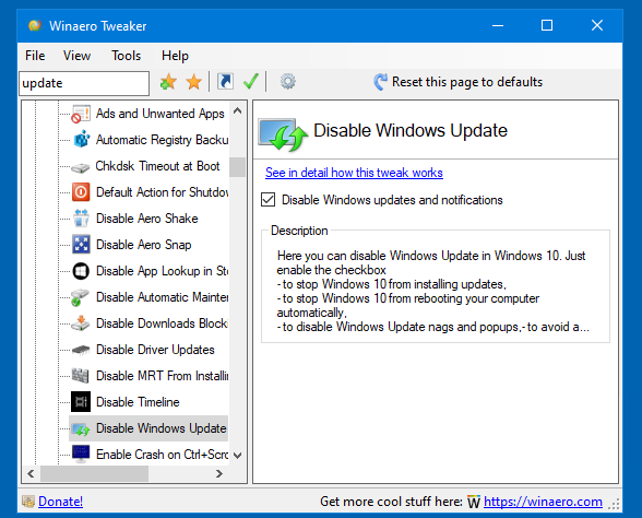 Winaero Tweaker 0.16.1 Disable Updates
