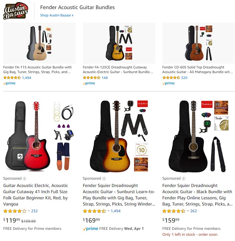 amazon sponsored ads acoustic guitars