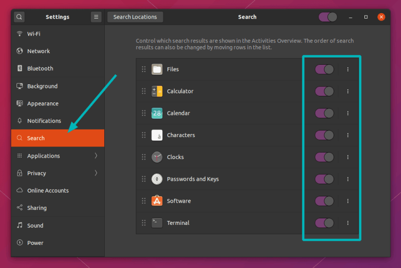 Search Settings Control Ubuntu