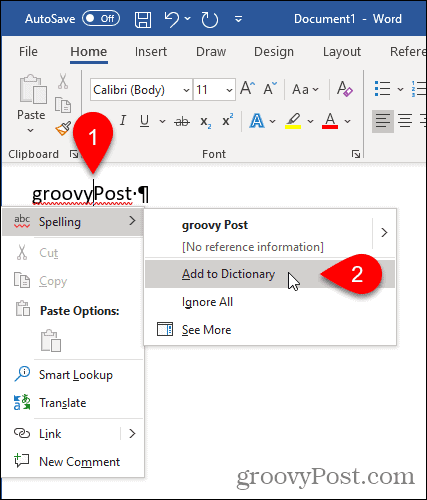 Select Add to Dictionary in Word