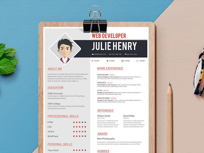 Resume template for MS Word with space for comic headshot