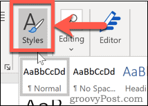 The Styles button in Word