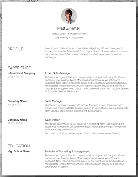 Spick and Span resume template with clean, bold typeface and professional headshot