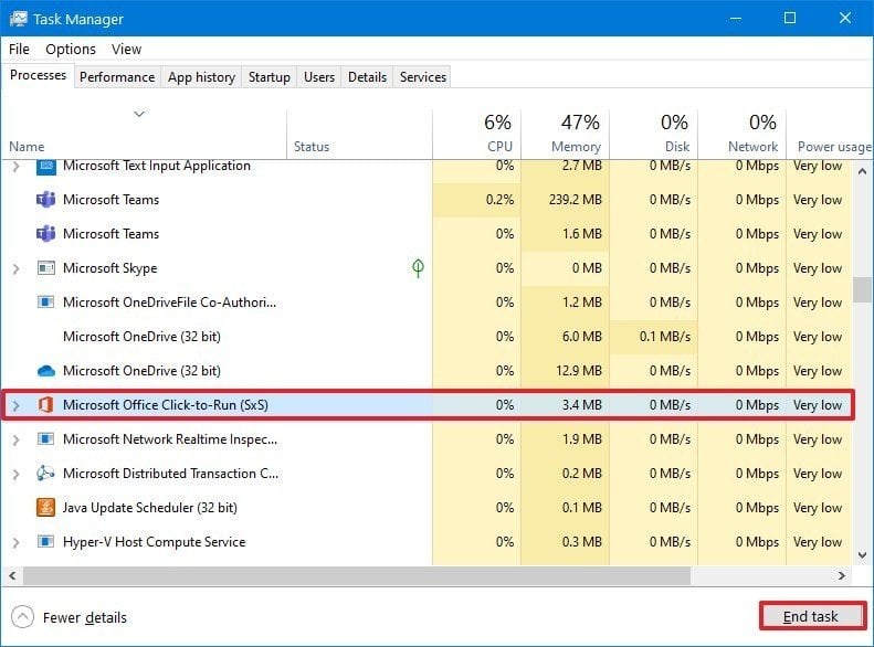 Task Manager termina l'app in conflitto