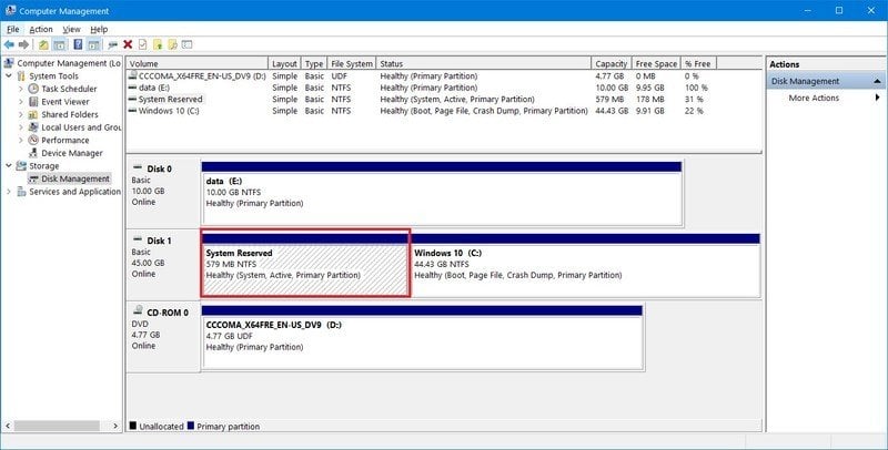 Windows 10 Correção de atualização da partição reservada do sistema