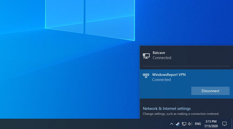 Windows 10 VPN உடன் இணைக்கப்பட்டுள்ளது