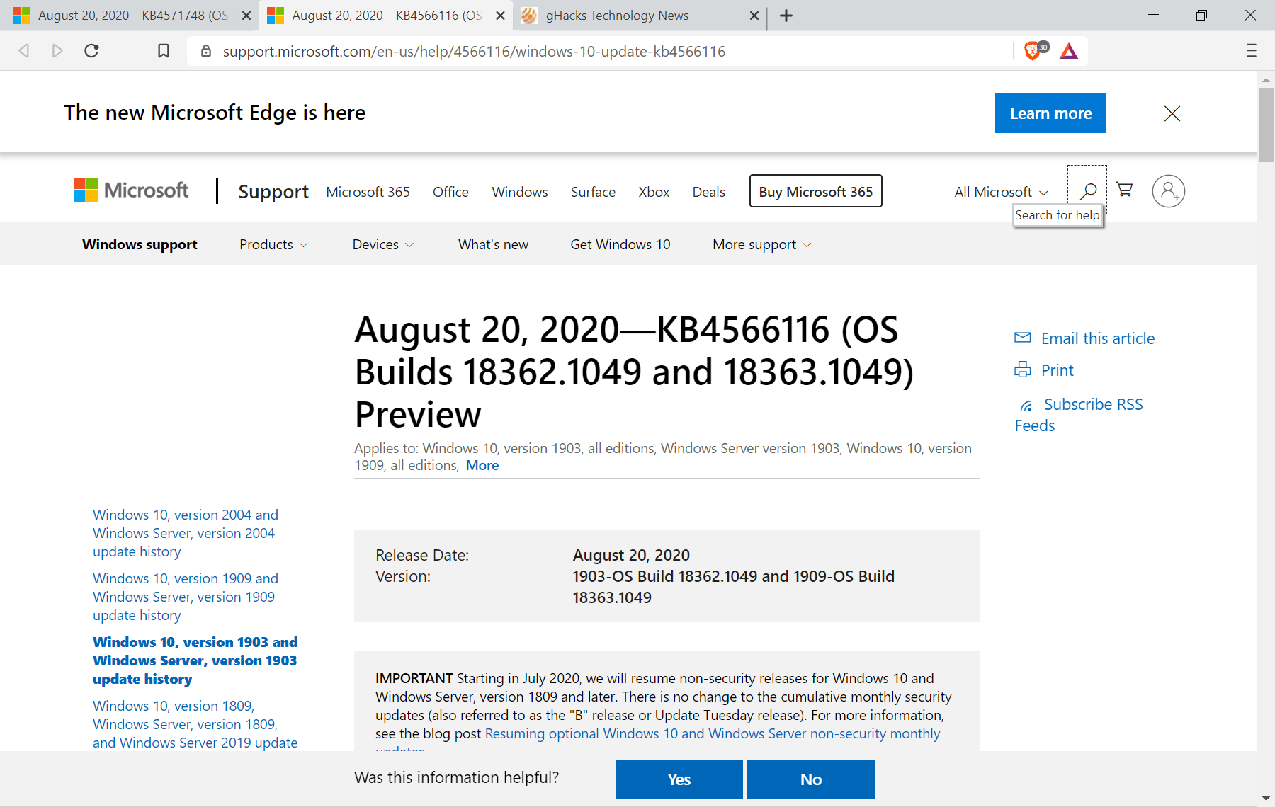 KB4566116 KB4571748 windows 10 atualizações
