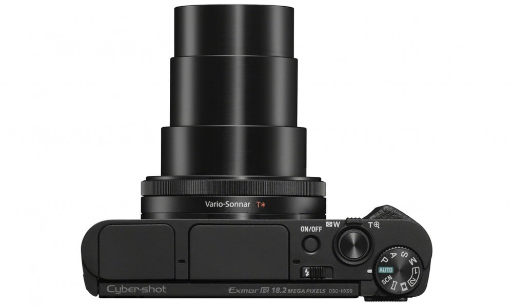Sony CyberShot DSC-HX99 camera, from the top
