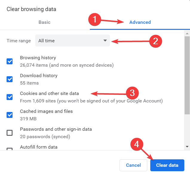 chrome clear browsing data There was an error loading the file in Dropbox 