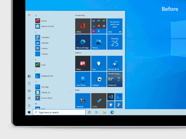 Comparing Windows 10's new light tile backgrounds with the older blue ones.