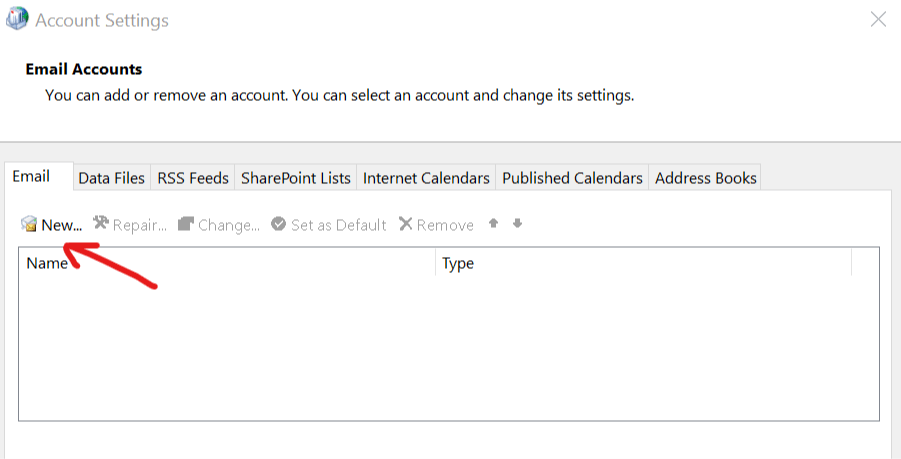 Okno nastavitev računa Outlook Napaka 0x8004210B vklopljena Windows
