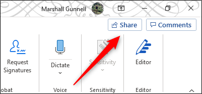 Share button in Microsoft Word