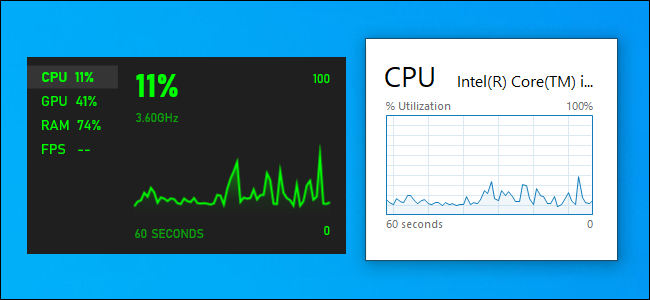 Xbox Game Bar and Task Manager CPU performance graphs.
