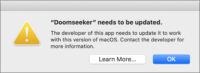 A macOS outdated app error message.