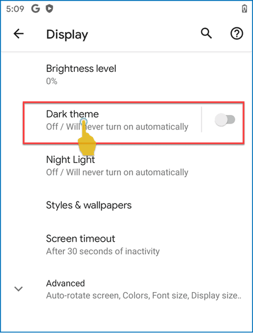 Display Settings - Android 11