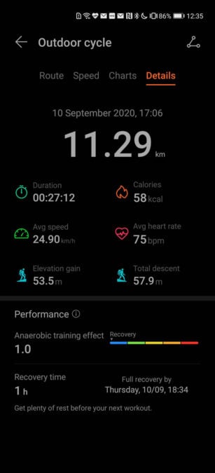 Huawei Health app bike ride records
