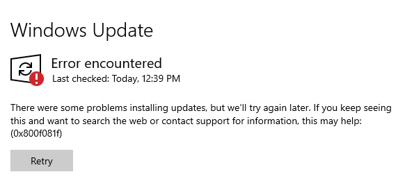 Windows 10 update error 0x800f081f