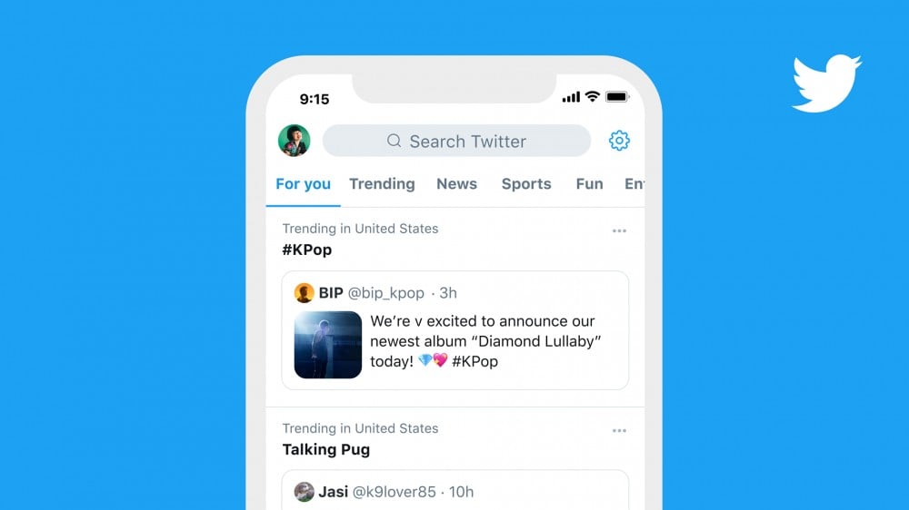 A Mockup of Twitter showing a trending section with a pinned tweet.