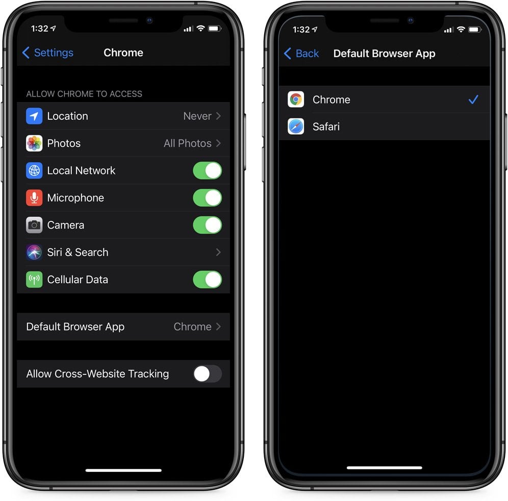 Configuring a default browser in iOS 14