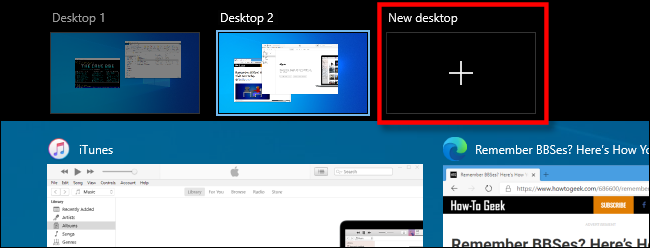Select "New Desktop" in Task View on Windows 10.