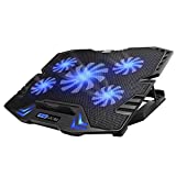 Image of TopMate C5 12-15.6 inch Gaming Laptop Cooler Cooling Pad, 5 Quiet Fans and LCD Screen, 5 Heights Adjustment, 2 USB Port and Blue LED Light