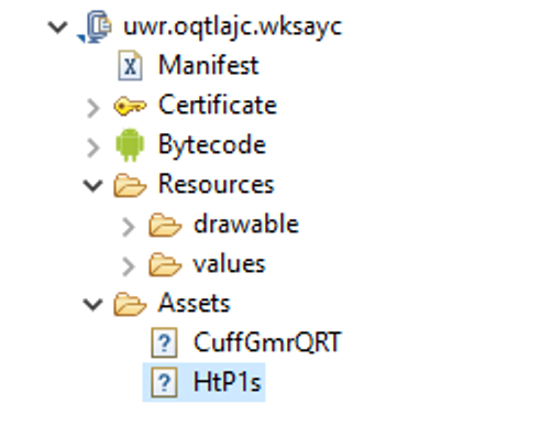 Screenshot of Assets folder with encrypted executable code