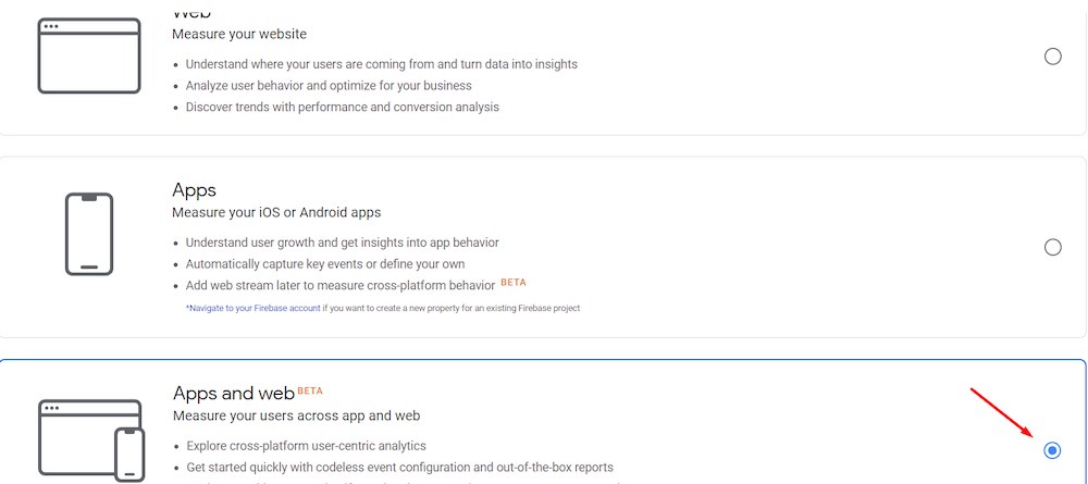 Screenshot of a setup screen for Google Analytics 4