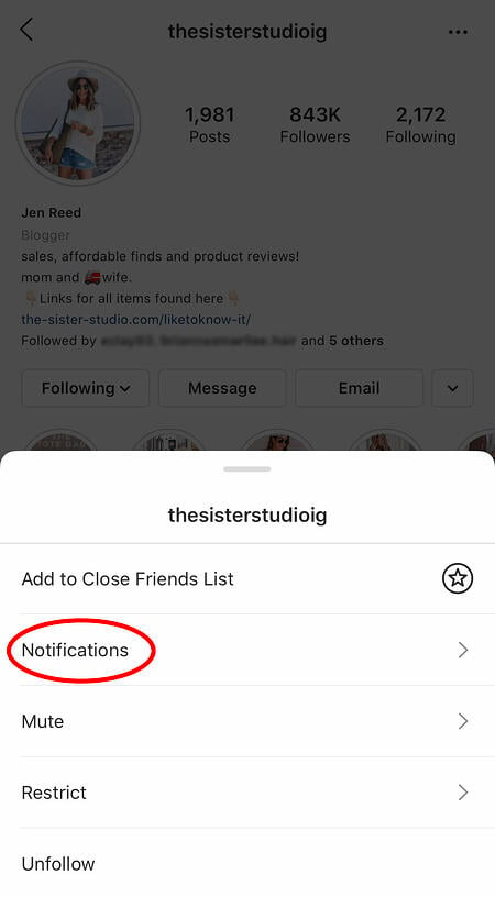 a conta do Instagram de alguém para receber notificações quando influenciadores postam
