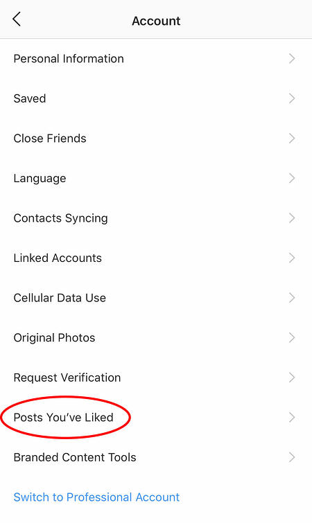 as configurações do Instagram de alguém para clicar na conta para descobrir as postagens que você gostou