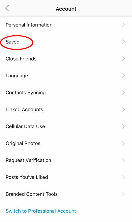 someone's instagram settings to find saved posts