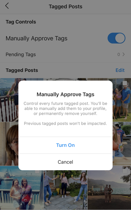 hyväksy tag instagram CTA manuaalisesti