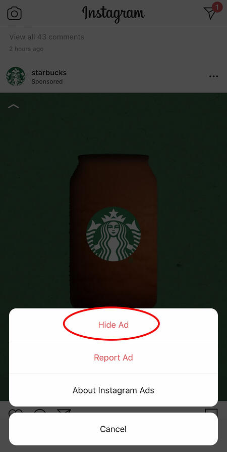 een Starbucks-advertentie op Instagram verbergen