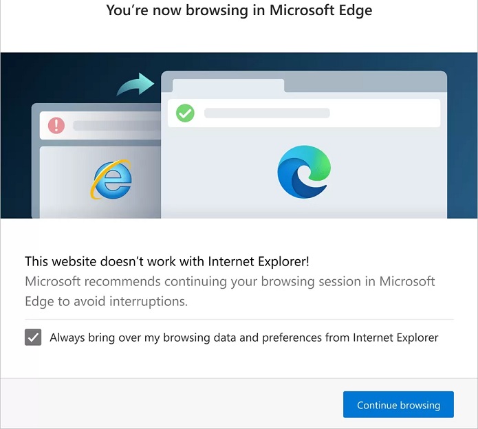 Internet Explorer dialog box