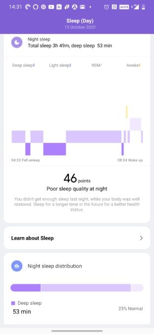 Mi Watch Revolve sleep data granular