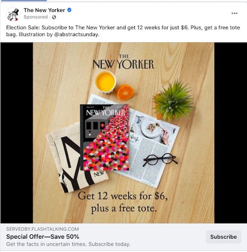 Screenshot of a New Yorker ad on Facebook.