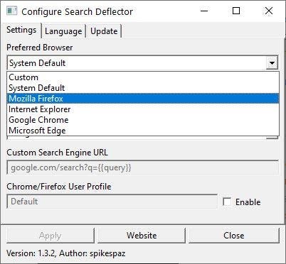 SearchDeflector select browser