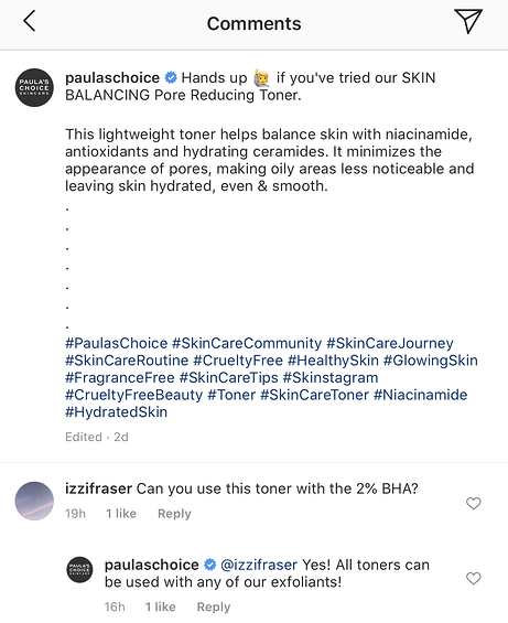 paula's keuze reageert op Instagram-reactie van volger