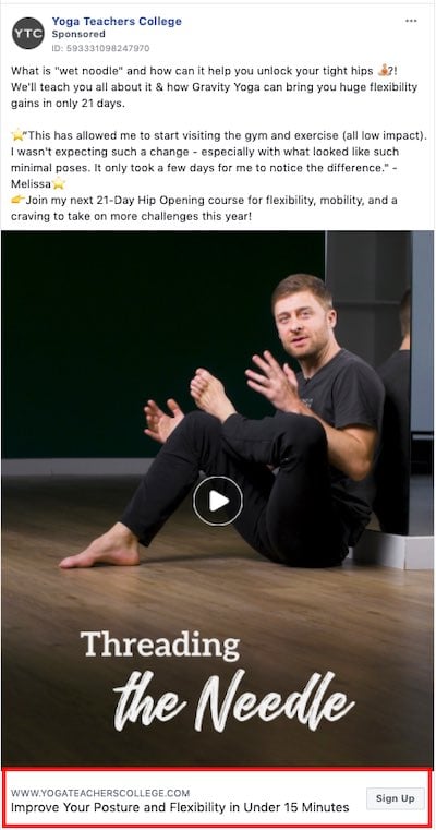 Screenshot of Your Teachers College yoga-course ad