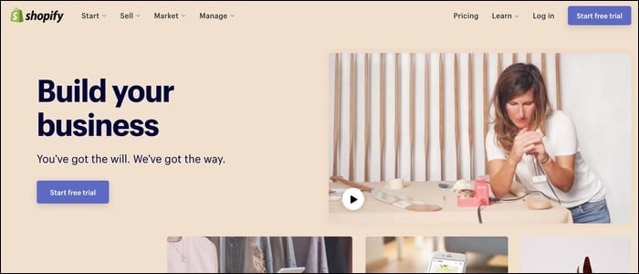 Shopify's landing page.