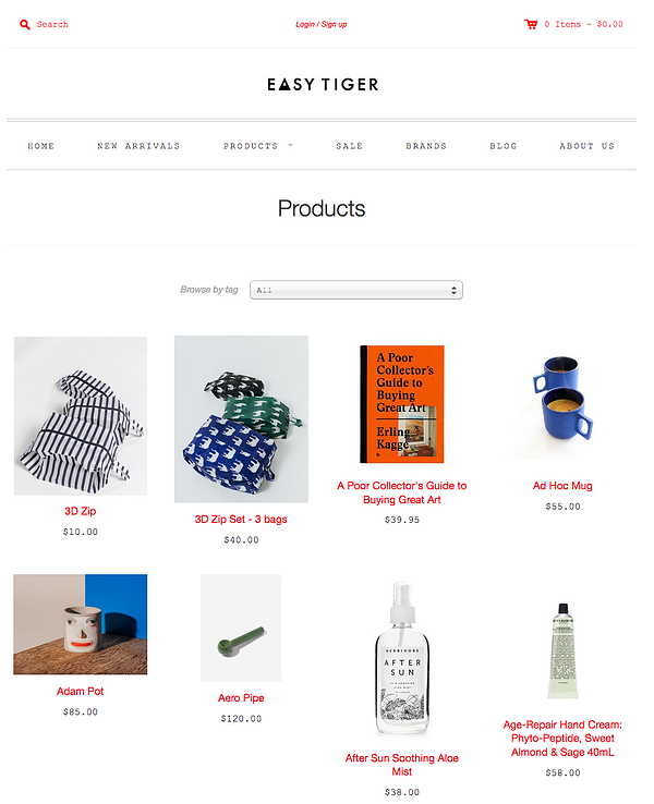 easy tiger Voorbeeld van inspirerende Shopify e-commerce winkels
