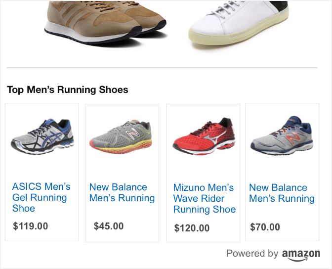 Aangepaste advertenties op Amazon bevatten hardloopschoenen voor heren.