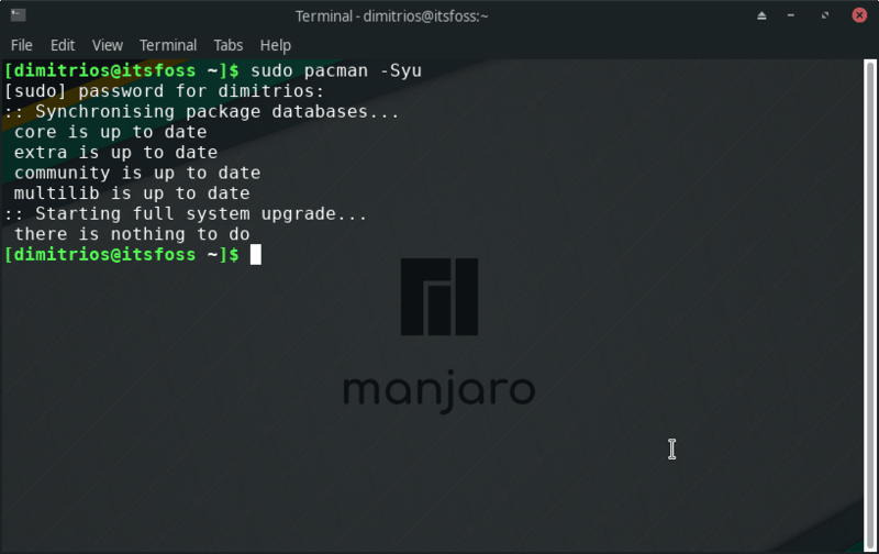Update Manjaro Linux using command line