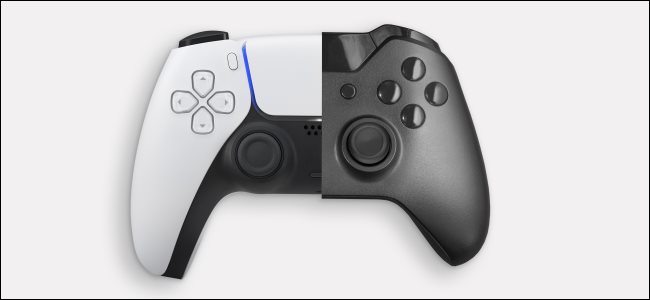 A PlayStation 5 and Xbox Series X controller.