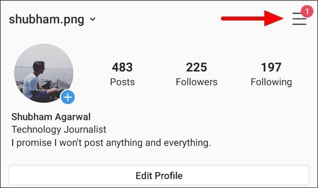 Instagram app profile menu settings